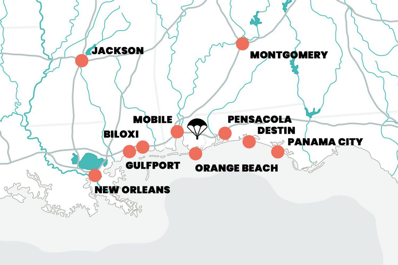 Skydive the Gulf map graphic